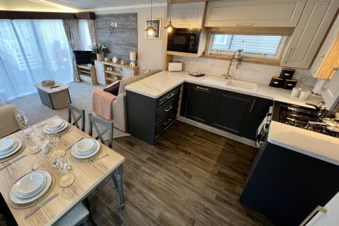 Lounge, Kitchen & Dining Area in a Caravan Holiday Home
