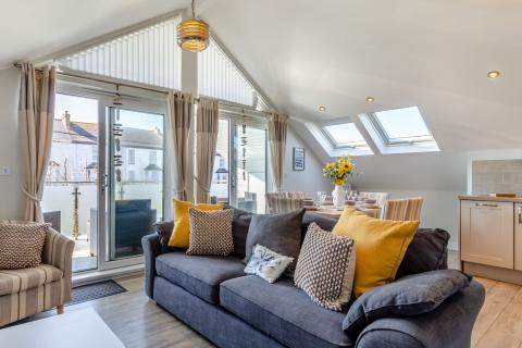 the lounge area in the Beachcomber apartment  Westward Ho!