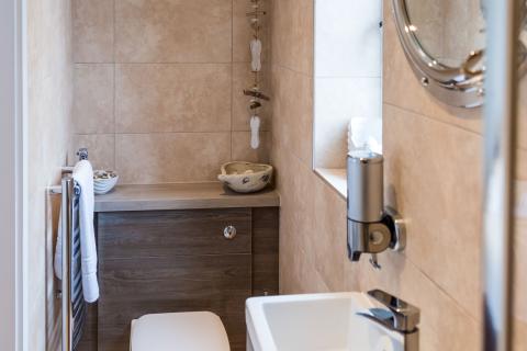 in the bathroom at the Sandymere apartment