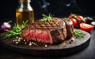 steak on wooden serving board